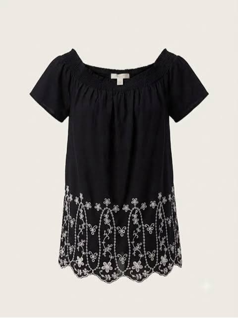 NWT Old Navy Black Off the Shoulder  with White Floral Embroidery